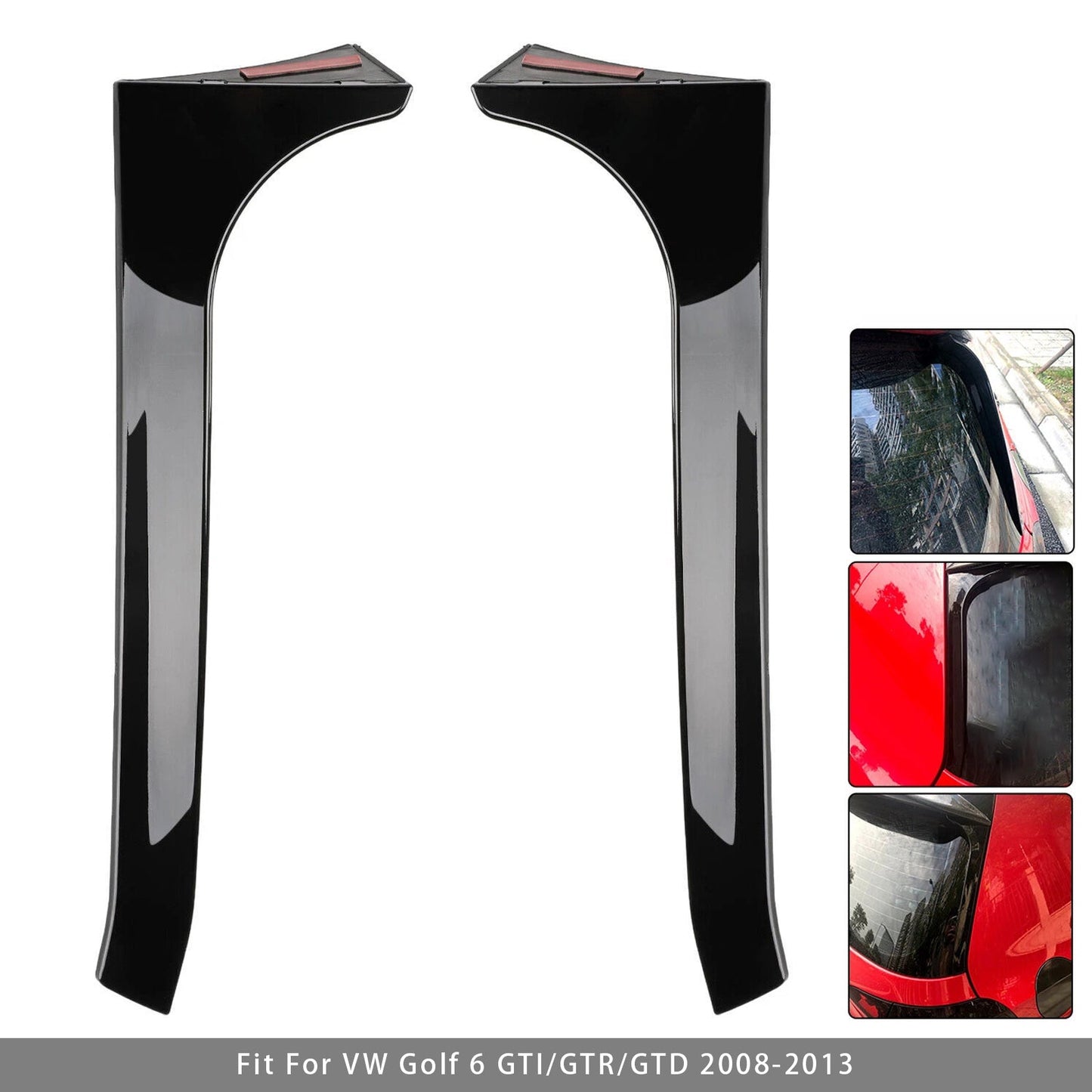 Gloss Black Pair Rear Window Side Wing Spoiler For VW Golf MK6 GTI 08-13