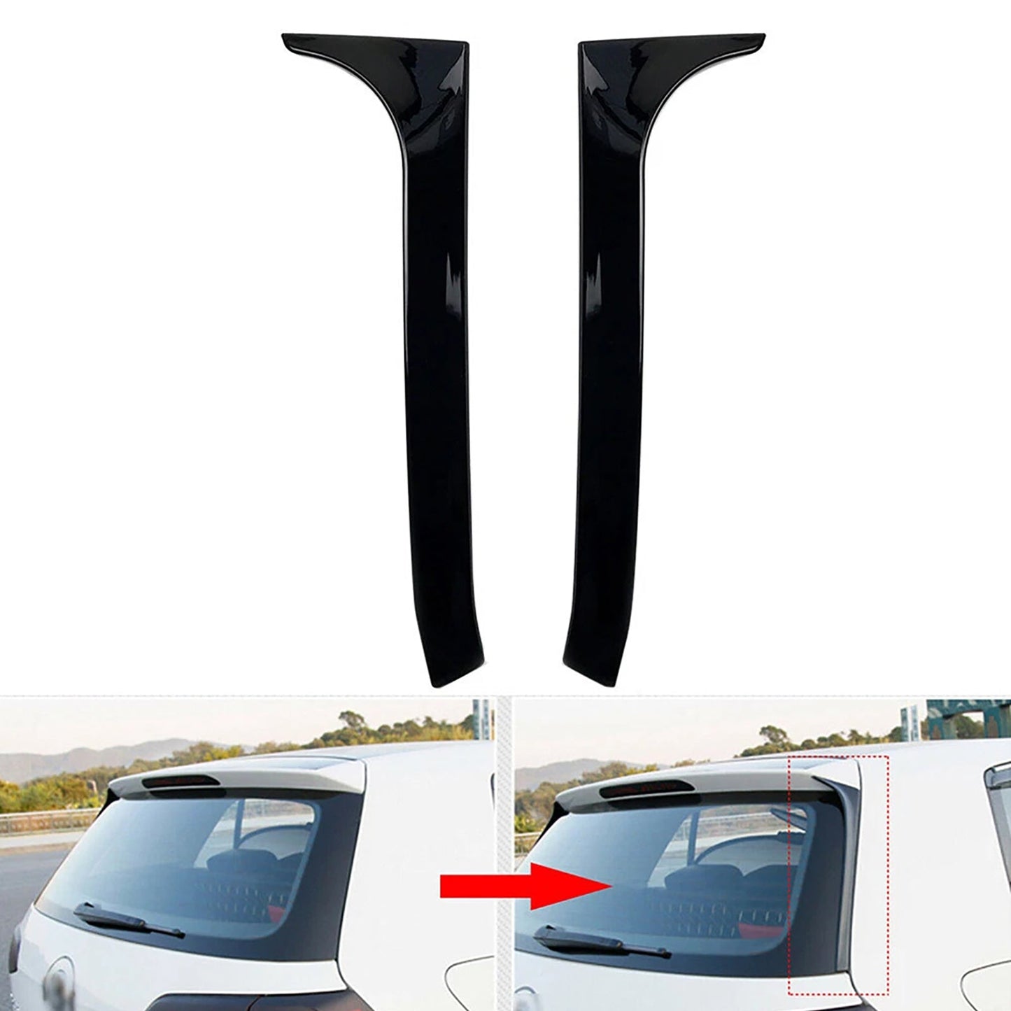 2008-2013 VW Golf 6 GTI/GTR/GTD Gloss Black Pair Rear Window Side Wing Spoiler