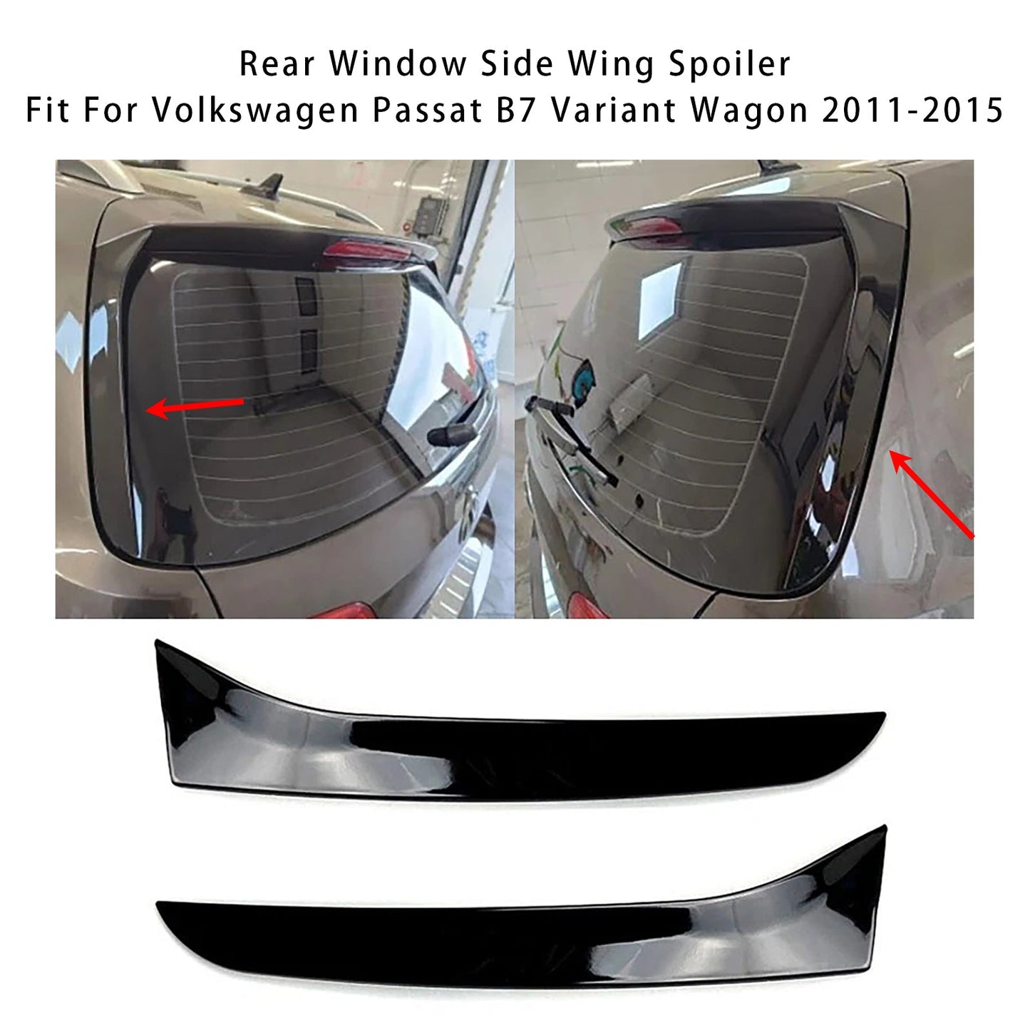 2011-2015 Volkswagen Passat B7 Variant Wagon Gloss Black Pair Rear Window Side Wing Spoiler