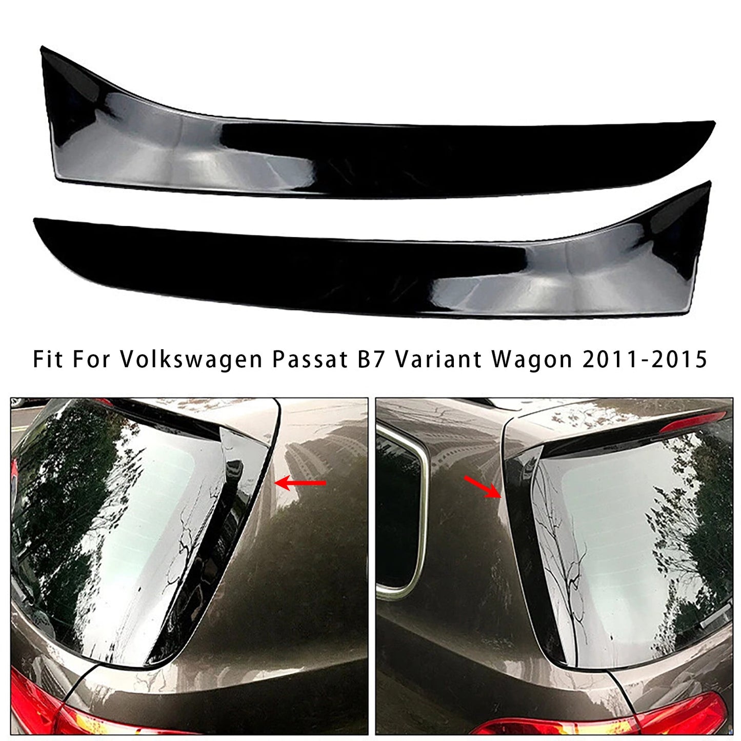 2011-2015 Volkswagen Passat B7 Variant Wagon Gloss Black Pair Rear Window Side Wing Spoiler