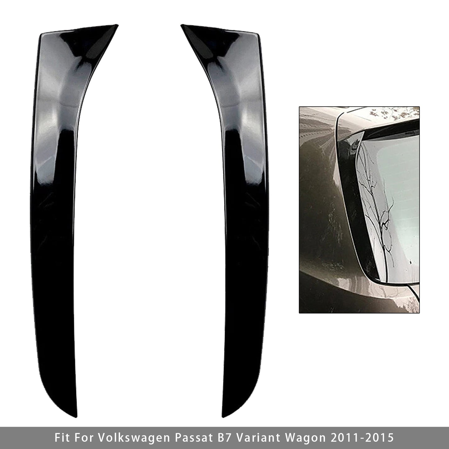 2011-2015 Volkswagen Passat B7 Variant Wagon Gloss Black Pair Rear Window Side Wing Spoiler
