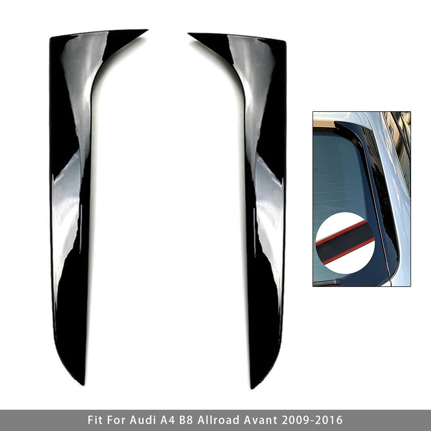 2009-2016 Audi A4 B8 Allroad Avant Gloss Black Pair Rear Window Side Wing Spoiler