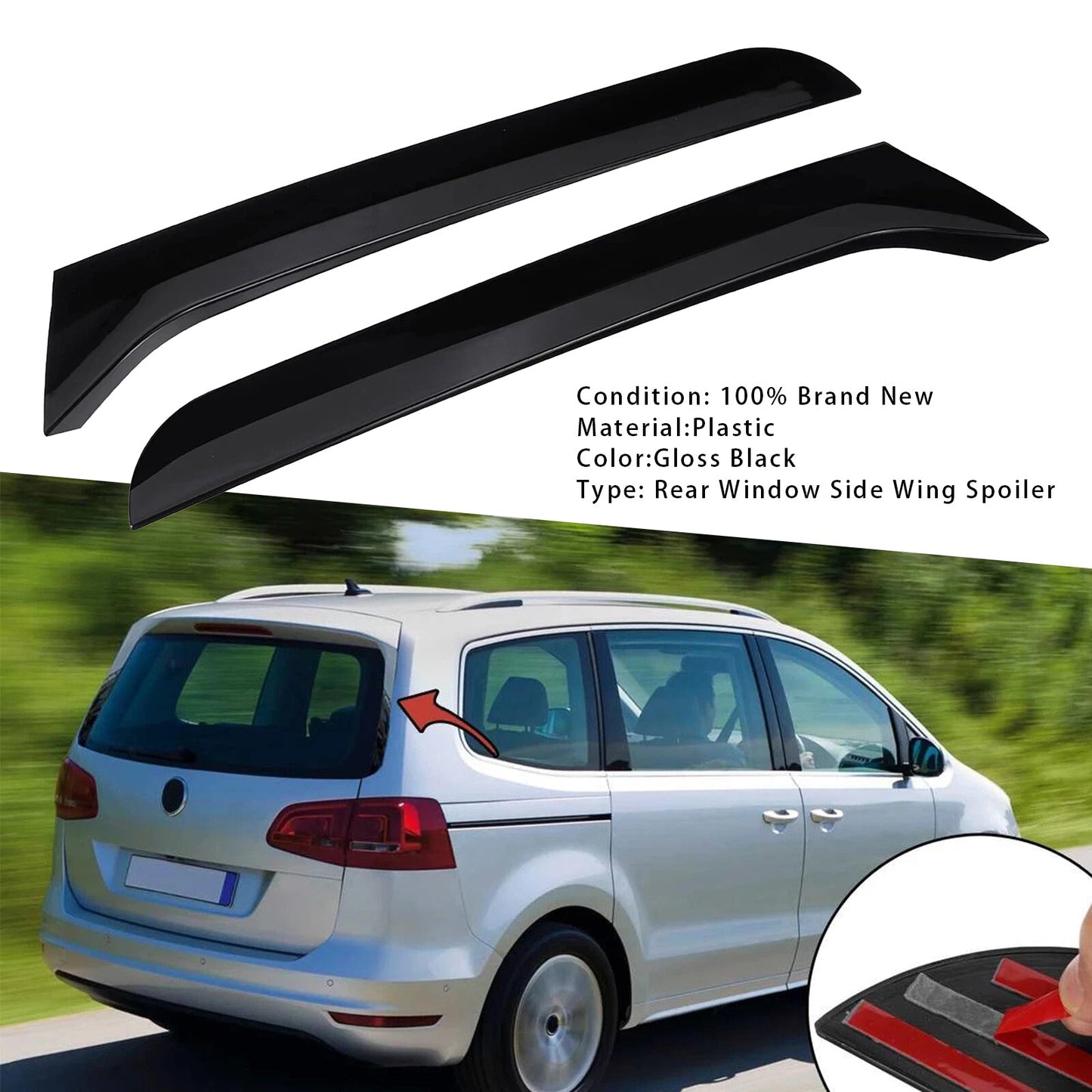 Gloss Black Pair Rear Window Side Wing Spoiler For VW Tiguan MK1 07-16