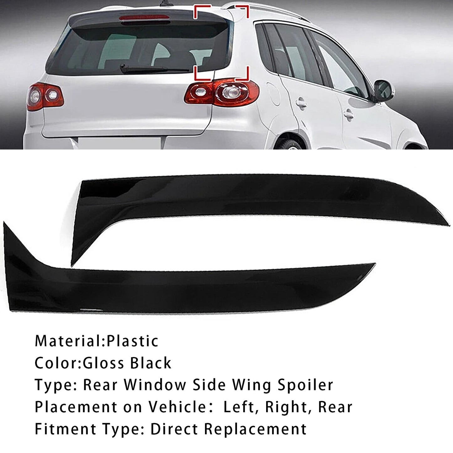 Gloss Black Pair Rear Window Side Wing Spoiler For VW Tiguan MK1 07-16