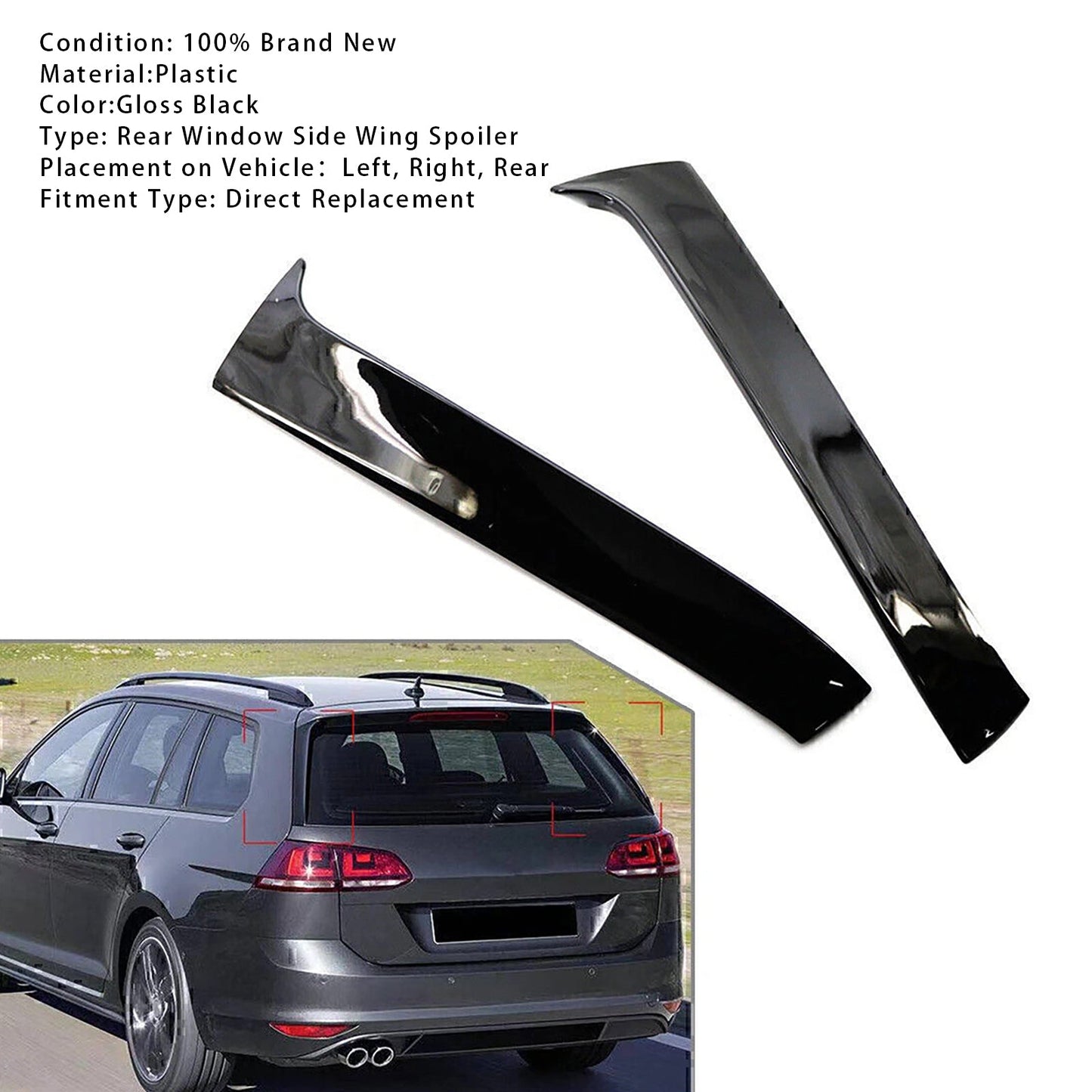 2013-2017 VW Golf 7 Variant Wagon Gloss Black Pair Rear Window Side Wing Spoiler