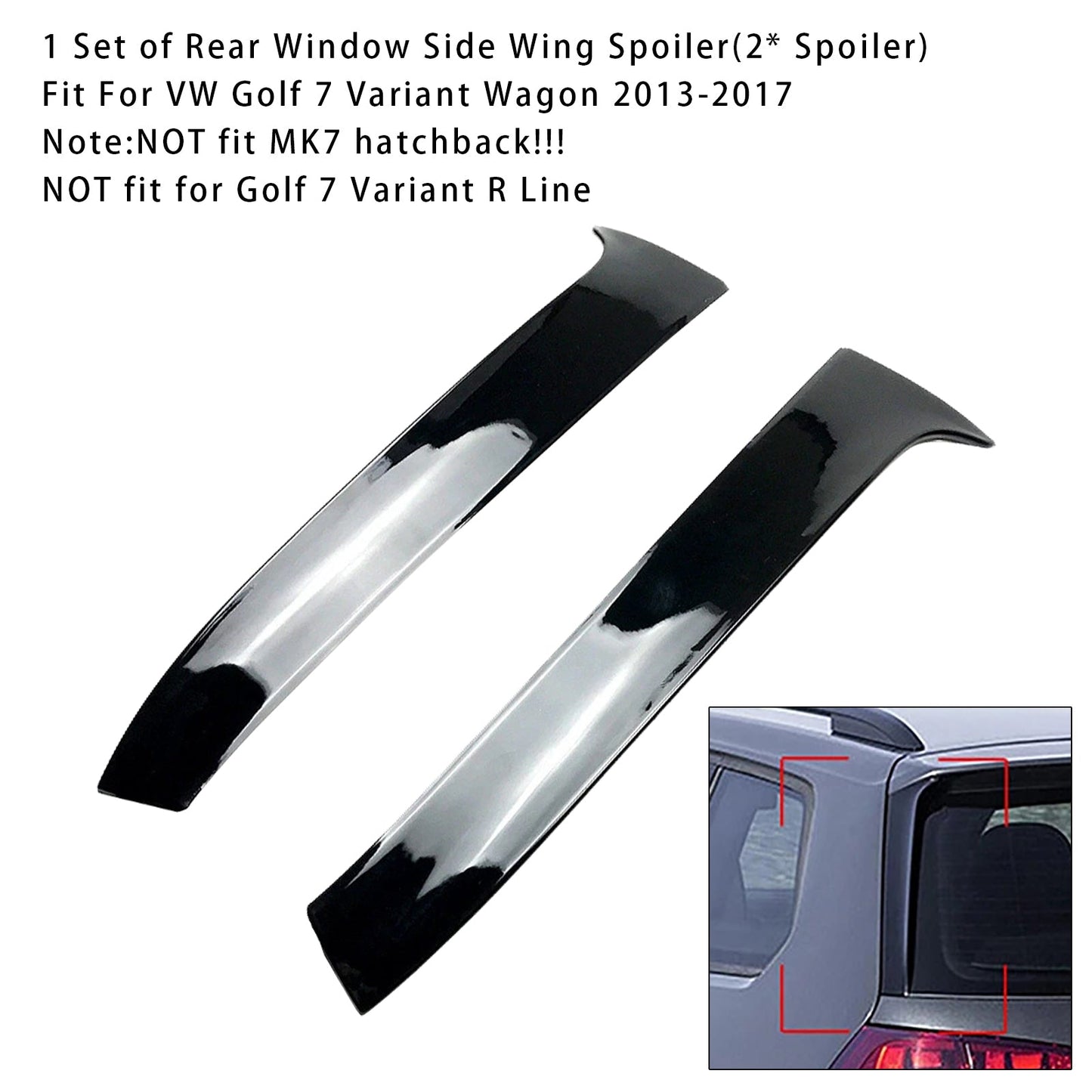 Gloss Black Pair Rear Window Side Wing Spoiler For VW Golf 7 Variant Wagon 13-17