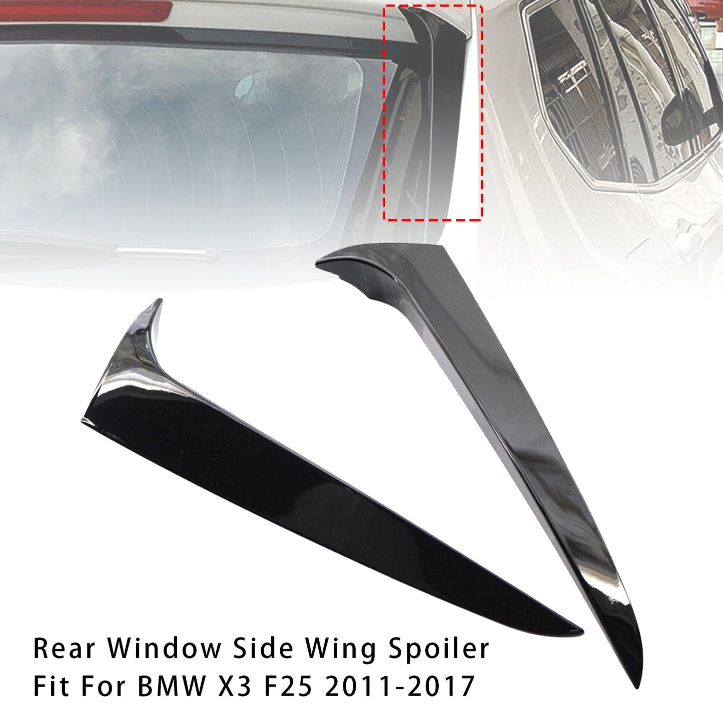 Gloss Black Pair Rear Window Side Wing Spoiler 2011-2017 BMW X3 F25