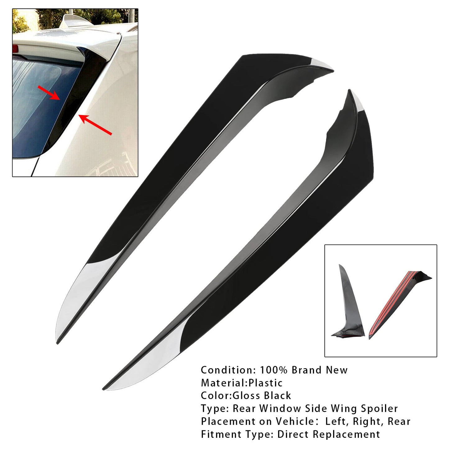 Gloss Black Pair Rear Window Side Wing Spoiler 2011-2017 BMW X3 F25
