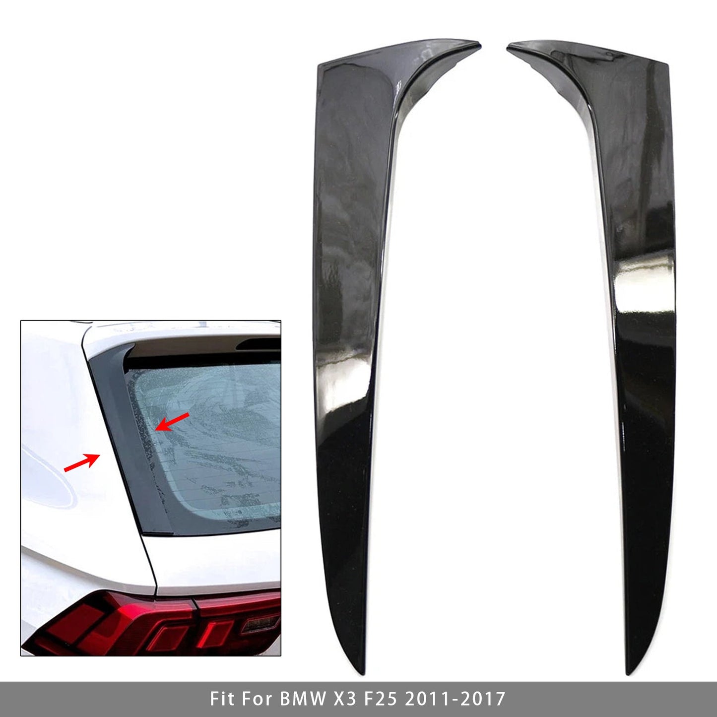 Gloss Black Pair Rear Window Side Wing Spoiler For BMW X3 F25 2011-2017