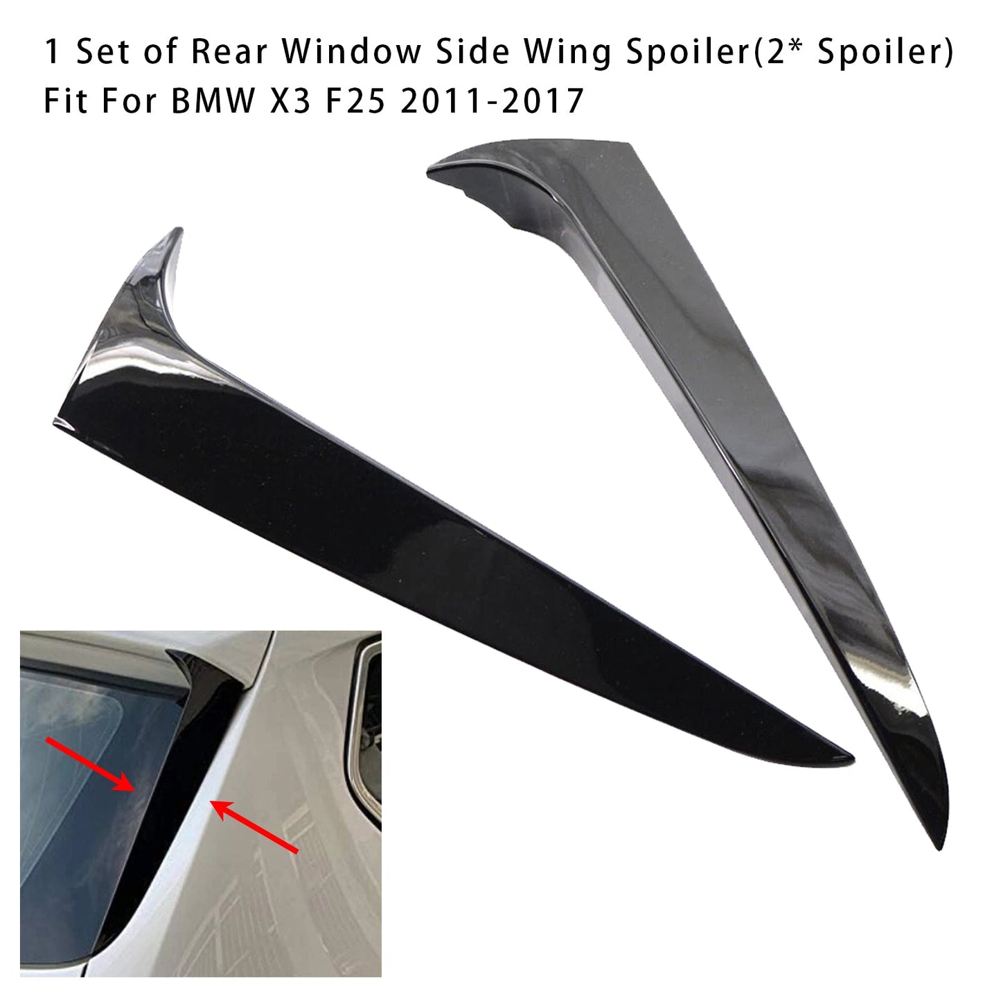 Gloss Black Pair Rear Window Side Wing Spoiler 2011-2017 BMW X3 F25