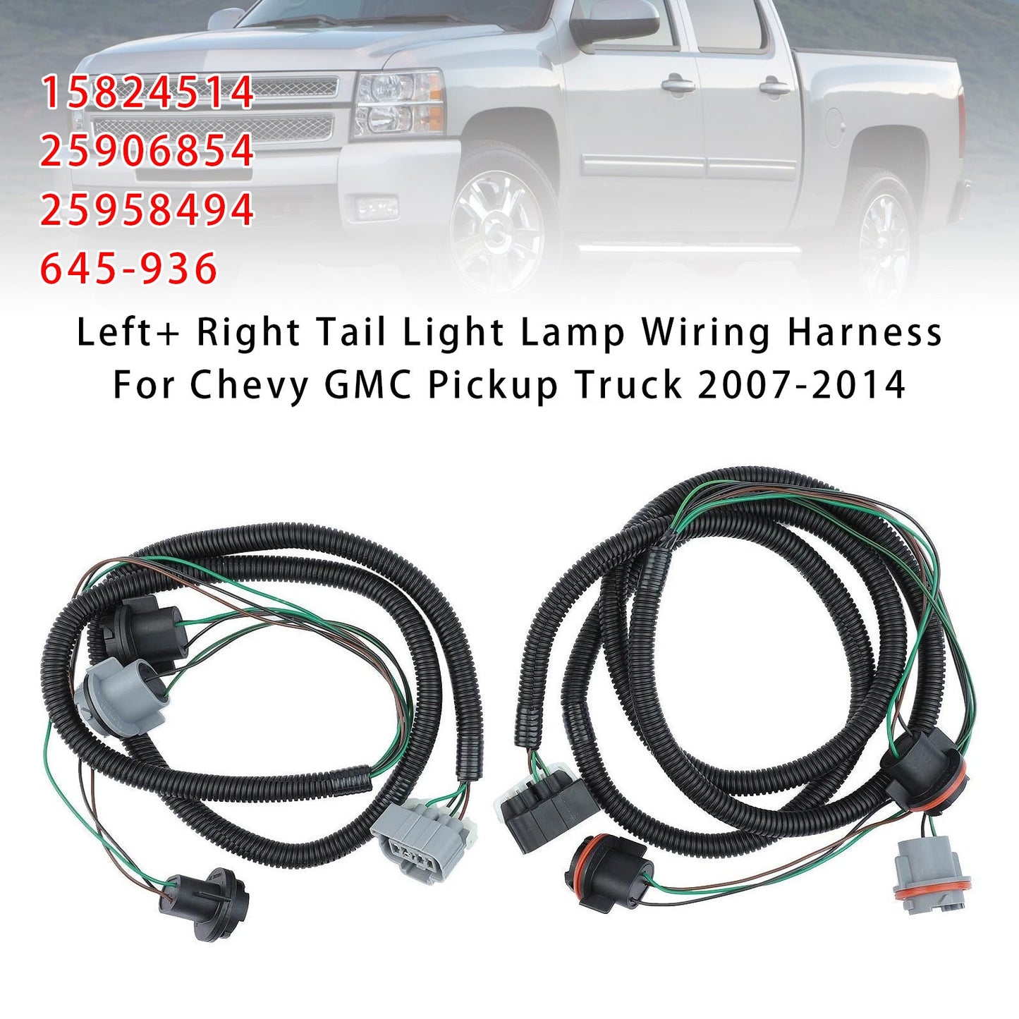 2012-2013 Chevrolet Silverado 1500 15824514 Left+ Right Tail Light Lamp Wiring Harness