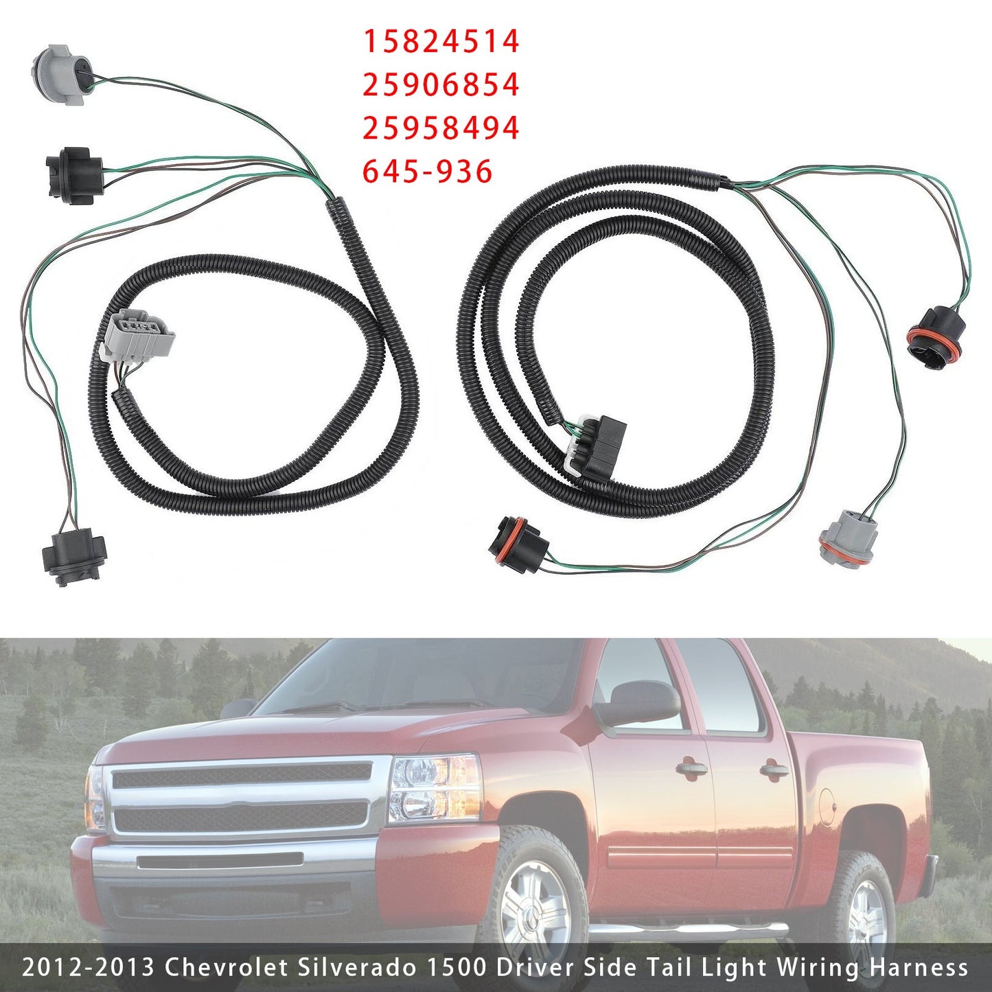 2012-2013 Chevrolet Silverado 1500 15824514 Left+ Right Tail Light Lamp Wiring Harness