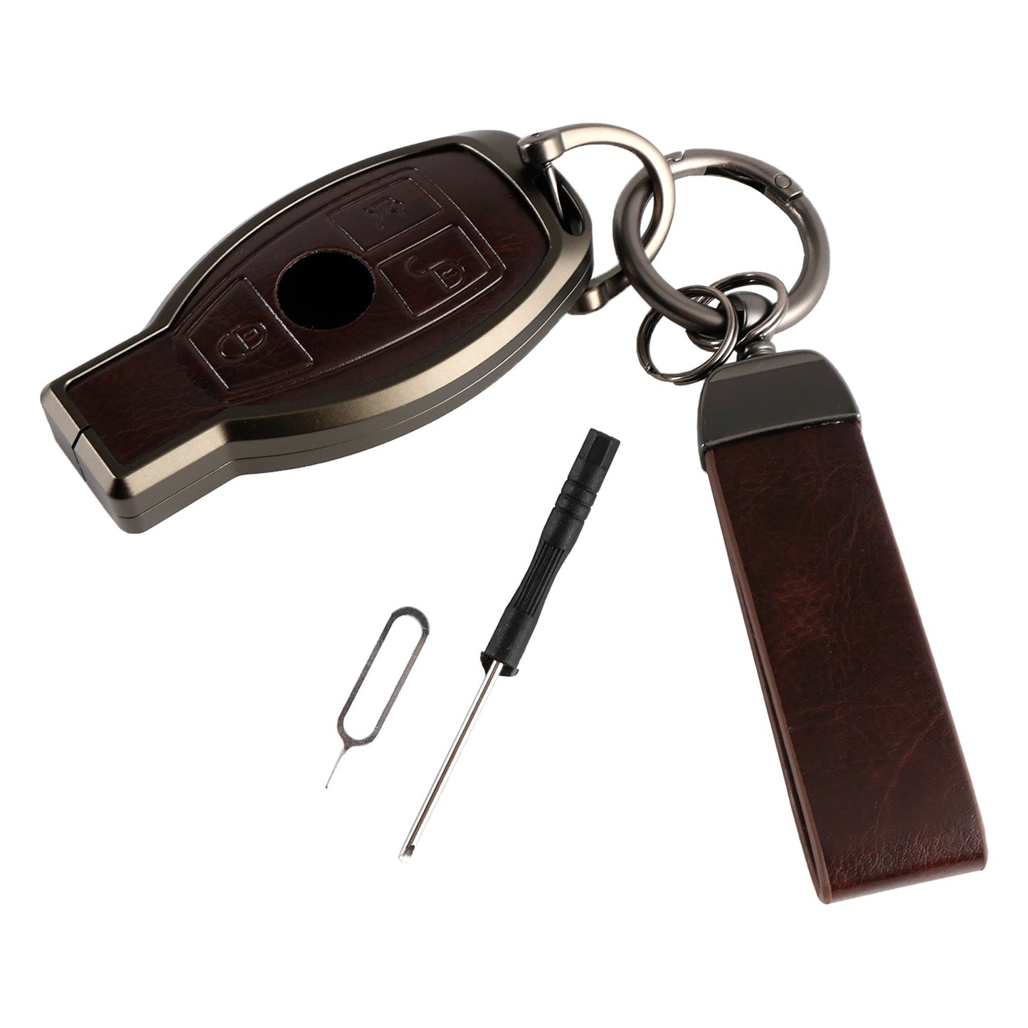 Alloy Aluminum TPU Car Key Brown Case Cover For Benz GLC GLK CLS GLA CLA AMG