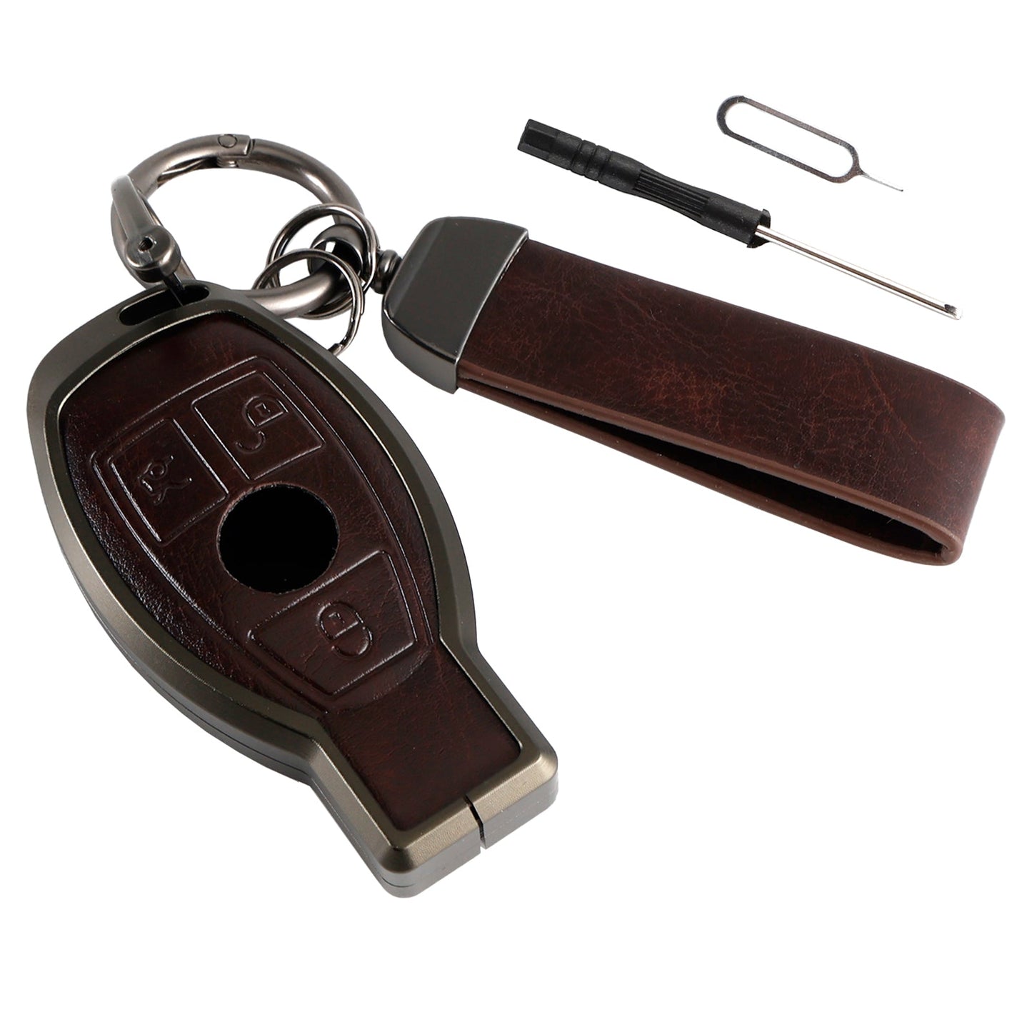 Alloy Aluminum TPU Car Key Brown Case Cover Benz GLC GLK CLS GLA CLA AMG