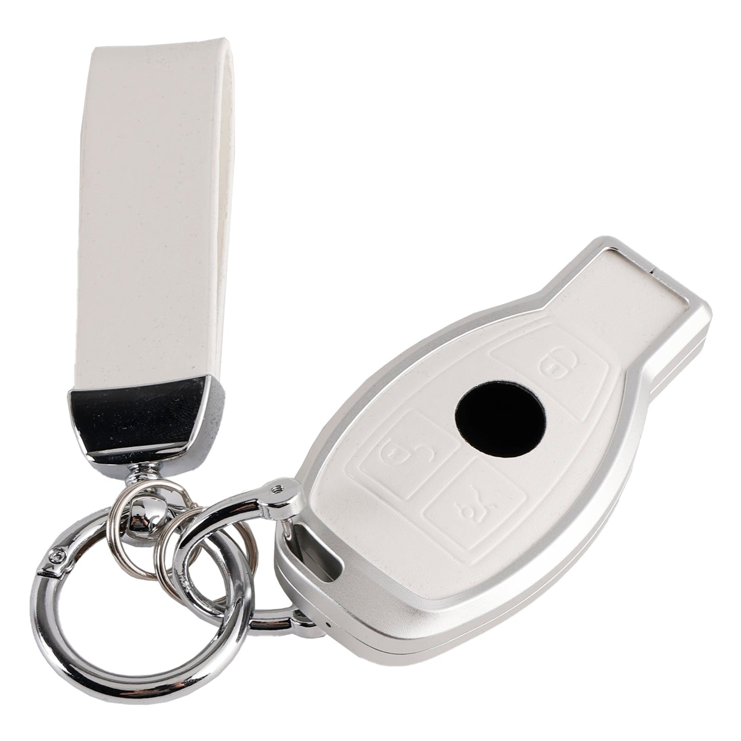 Leather Alloy Aluminum TPU Car Key White Case Cover For Benz GLC GLK CLS GLA CLA AMG