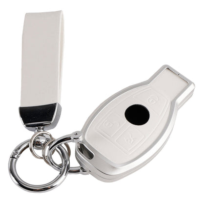 Leather Alloy Aluminum TPU Car Key White Case Cover For Benz GLC GLK CLS GLA CLA AMG