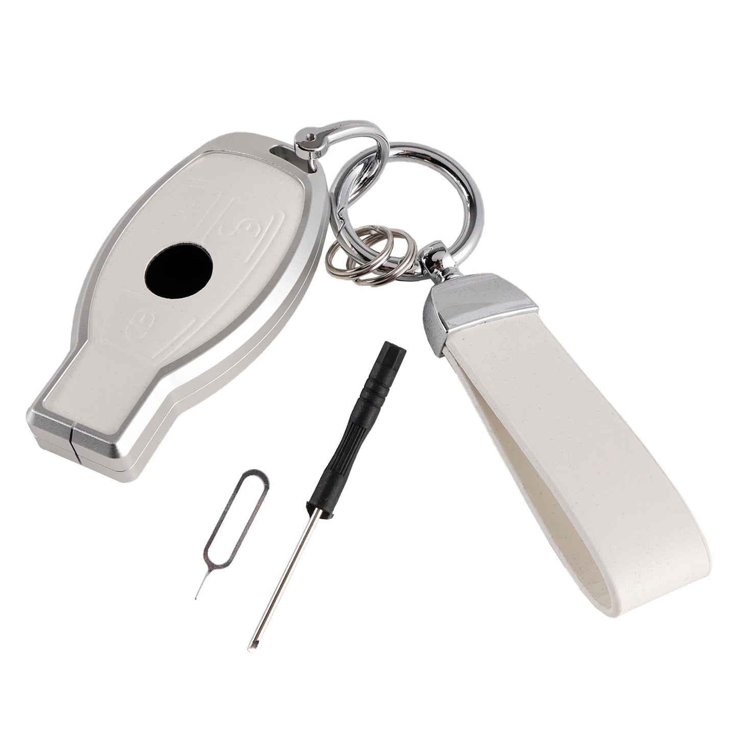 Leather Alloy Aluminum TPU Car Key White Case Cover For Benz GLC GLK CLS GLA CLA AMG