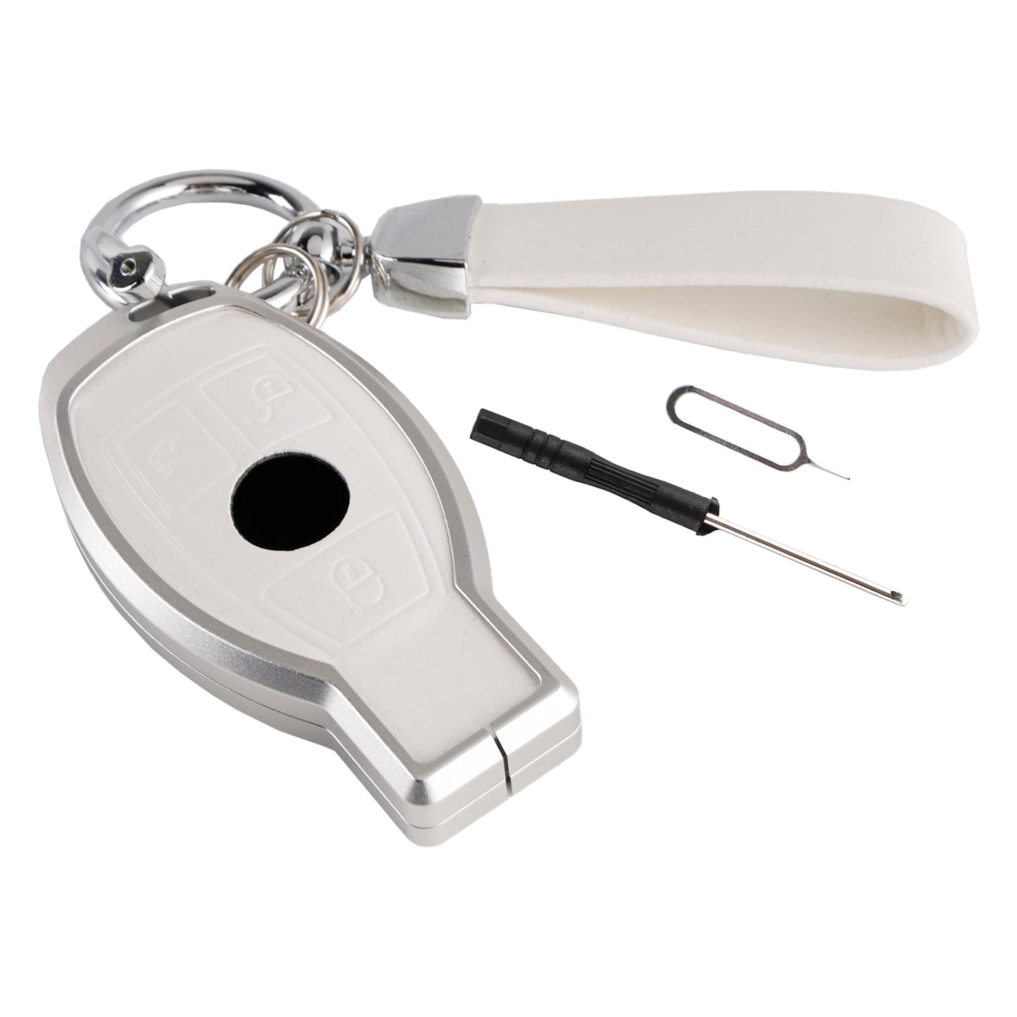 Leather Alloy Aluminum TPU Car Key White Case Cover Benz GLC GLK CLS GLA CLA AMG