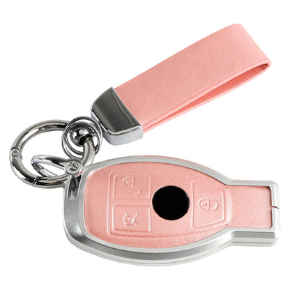 Leather Alloy Aluminum TPU Car Key Pink Case Cover For Benz GLC GLK CLS GLA CLA AMG