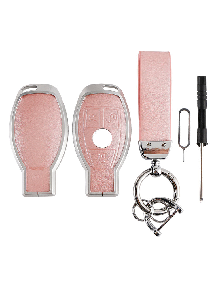 Leather Alloy Aluminum TPU Car Key Pink Case Cover For Benz GLC GLK CLS GLA CLA AMG