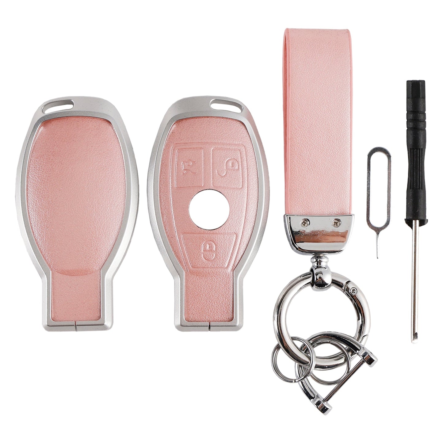 Leather Alloy Aluminum TPU Car Key Pink Case Cover For Benz GLC GLK CLS GLA CLA AMG