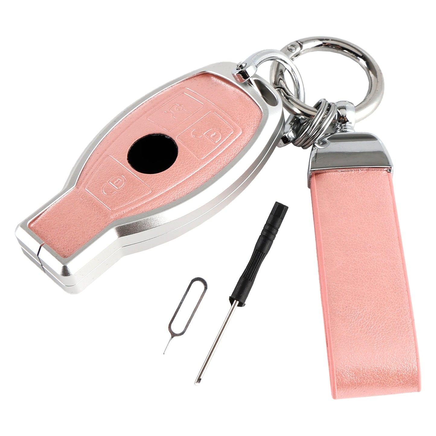 Leather Alloy Aluminum TPU Car Key Pink Case Cover For Benz GLC GLK CLS GLA CLA AMG