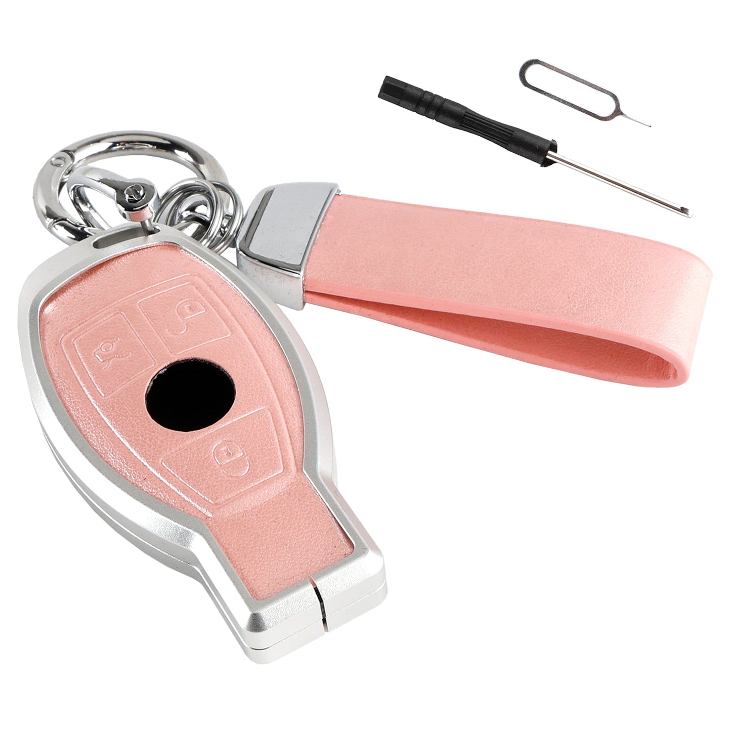 Leather Alloy Aluminum TPU Car Key Pink Case Cover For Benz GLC GLK CLS GLA CLA AMG