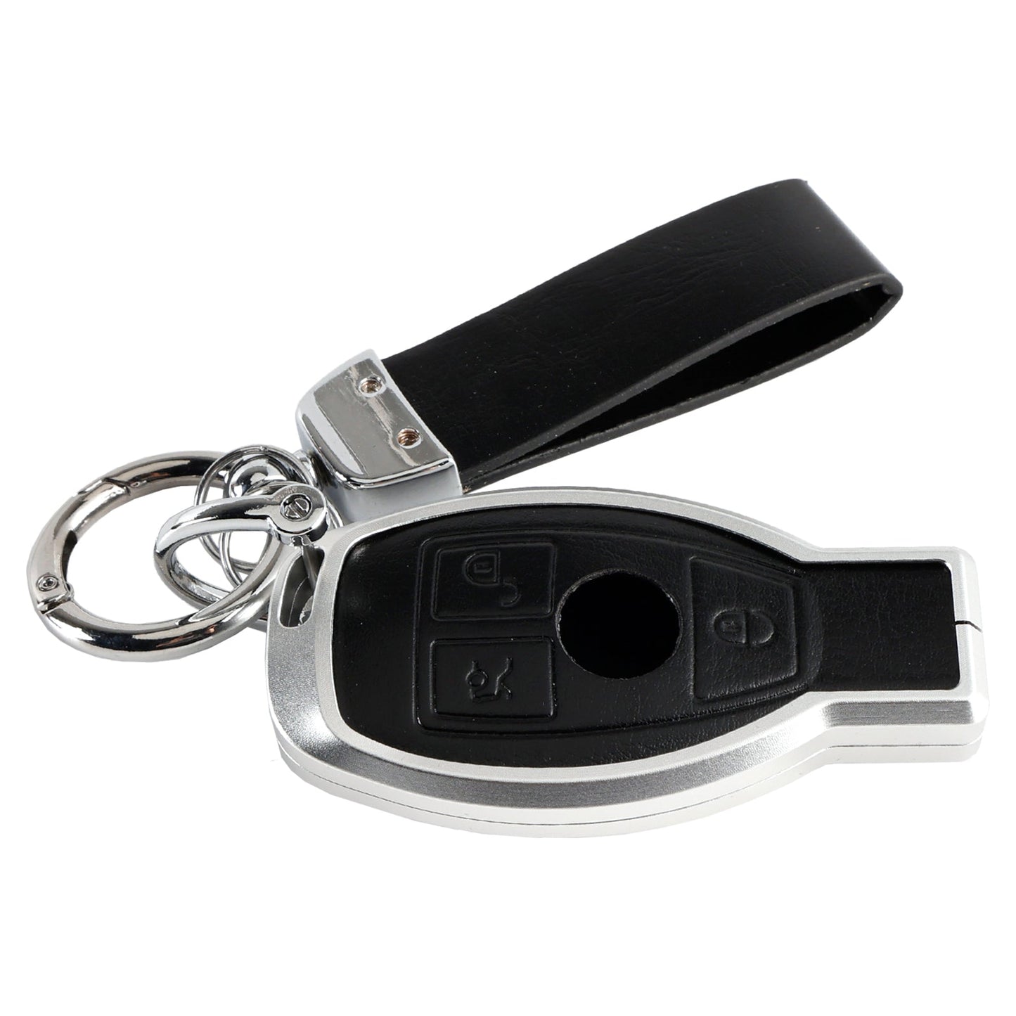 Leather Alloy Aluminum TPU Car Key Black Case Cover Benz GLC GLK CLS GLA CLA AMG