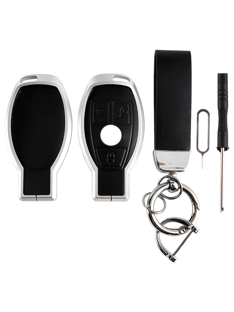Leather Alloy Aluminum TPU Car Key Black Case Cover For Benz GLC GLK CLS GLA CLA AMG