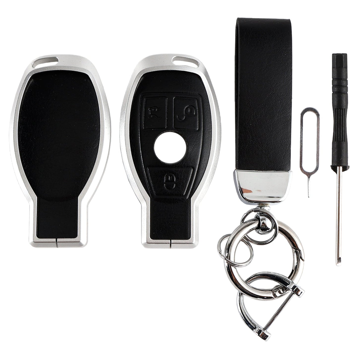 Leather Alloy Aluminum TPU Car Key Black Case Cover Benz GLC GLK CLS GLA CLA AMG