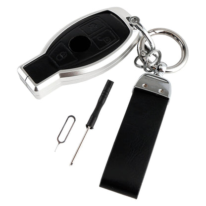 Leather Alloy Aluminum TPU Car Key Black Case Cover Benz GLC GLK CLS GLA CLA AMG