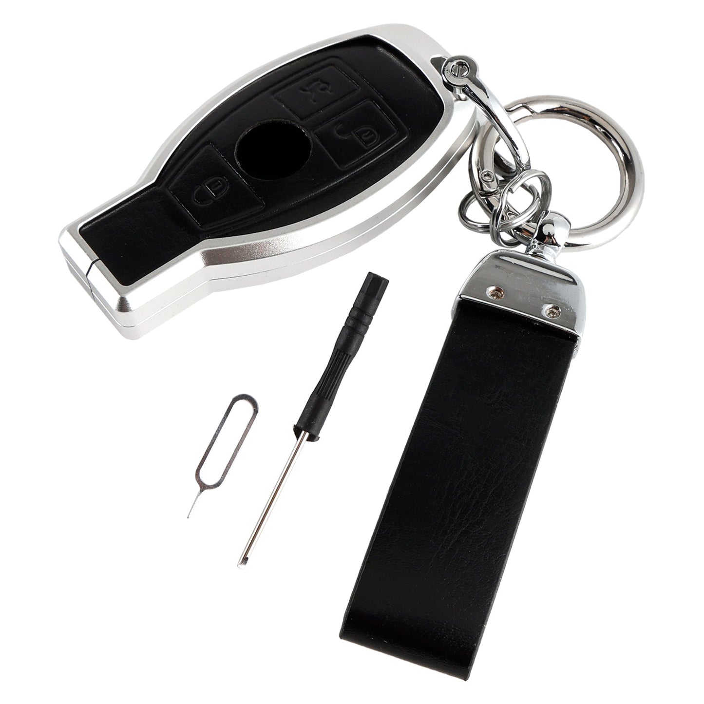 Leather Alloy Aluminum TPU Car Key Black Case Cover For Benz GLC GLK CLS GLA CLA AMG