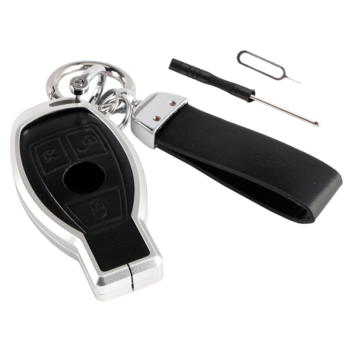 Leather Alloy Aluminum TPU Car Key Black Case Cover Benz GLC GLK CLS GLA CLA AMG