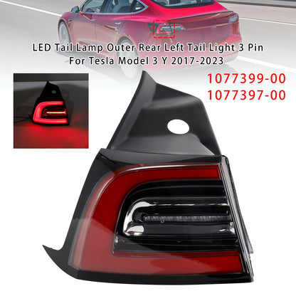 2017-2023 Tesla Model 3 Y 1077399-00 LED Tail Lamp Outer Rear Left Tail Light 3 Pin