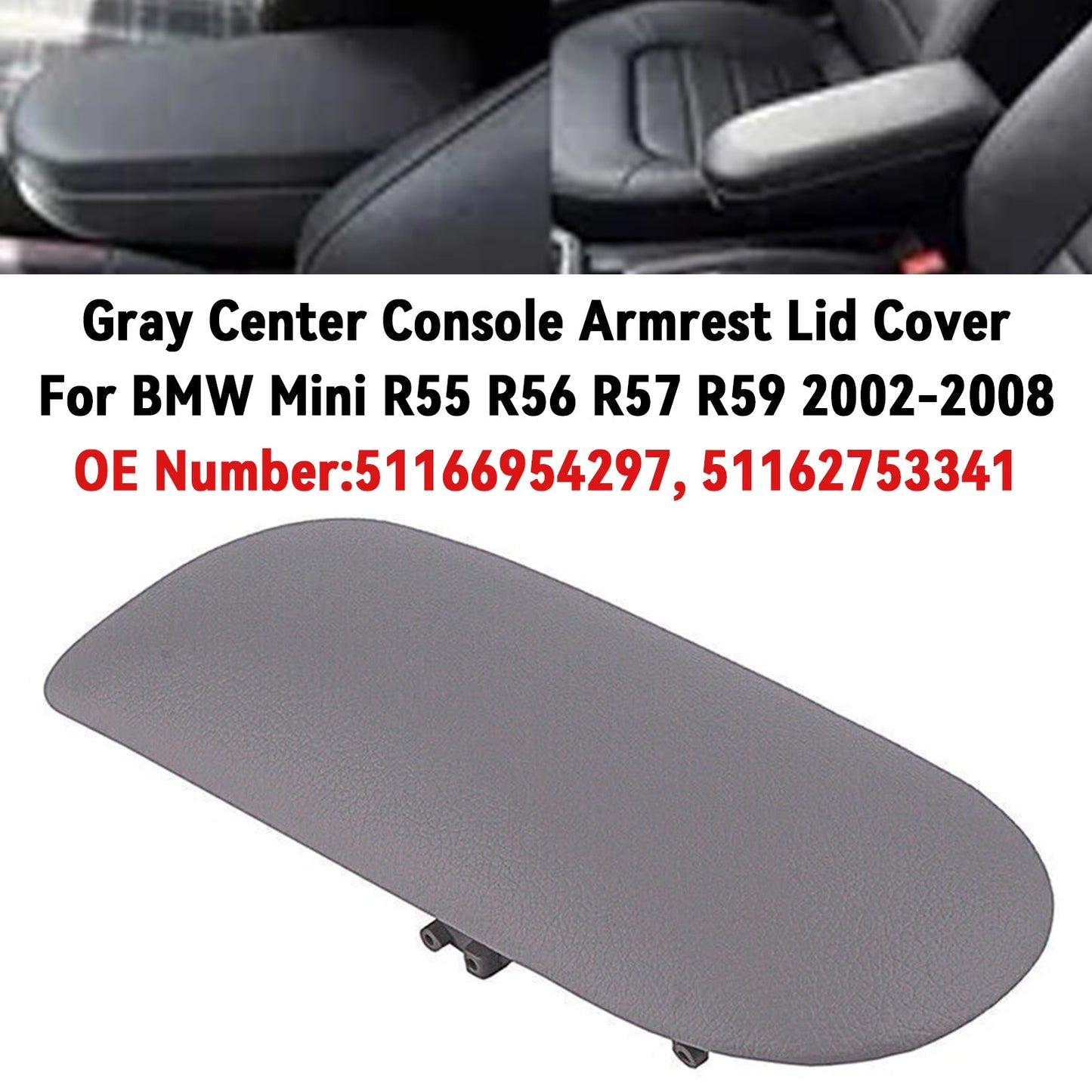BMW Mini Cooper 02-08 51166954297 Console Armrest Cover Concle Lid Gray