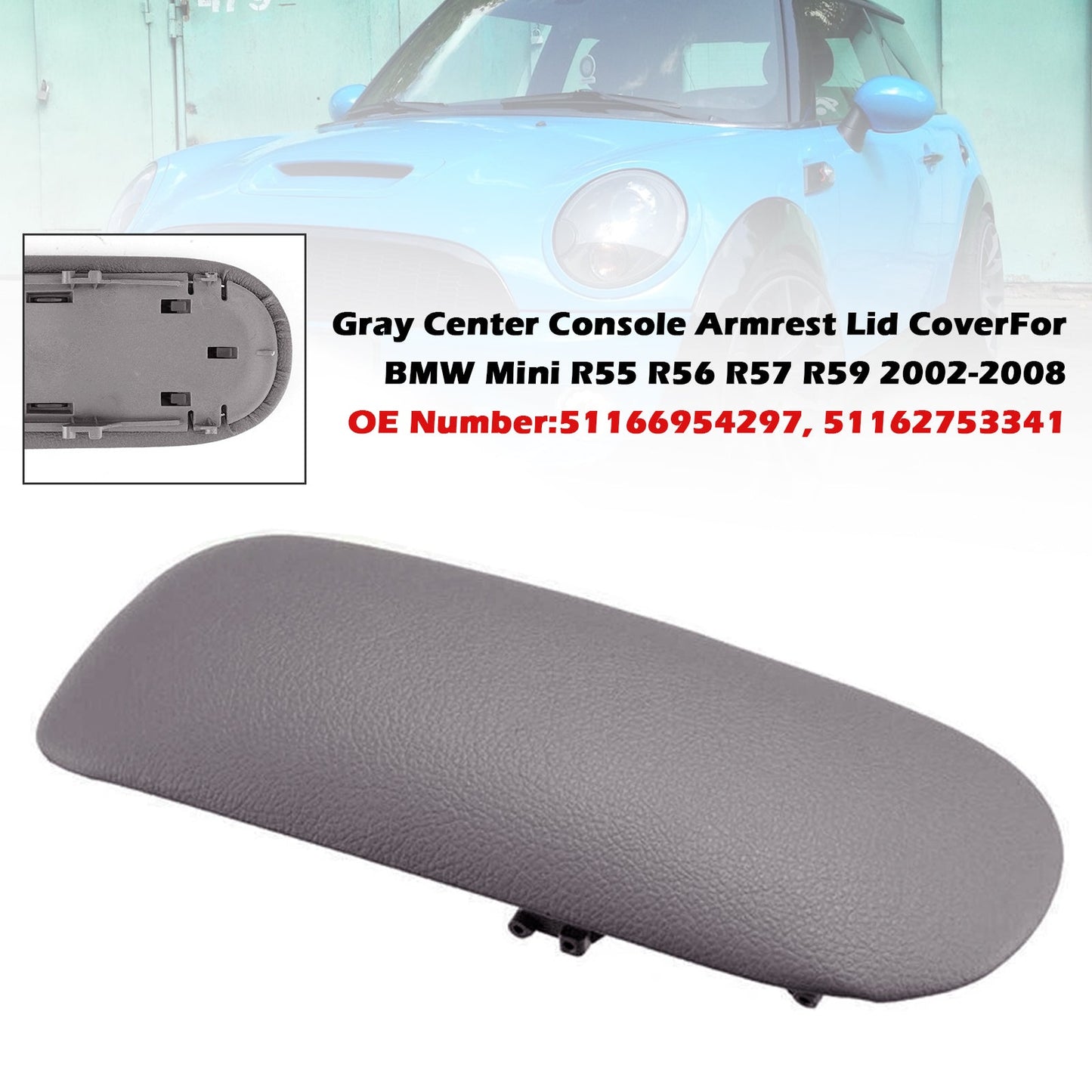 2002-2008  BMW Mini R55 R56 R57 R59 51166954297 Console Armrest Cover Concle Lid Gray