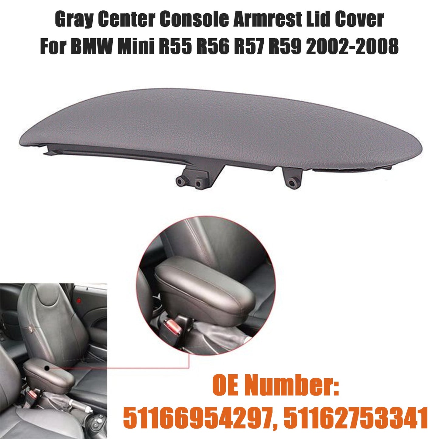 2002-2008  BMW Mini R55 R56 R57 R59 51166954297 Console Armrest Cover Concle Lid Gray