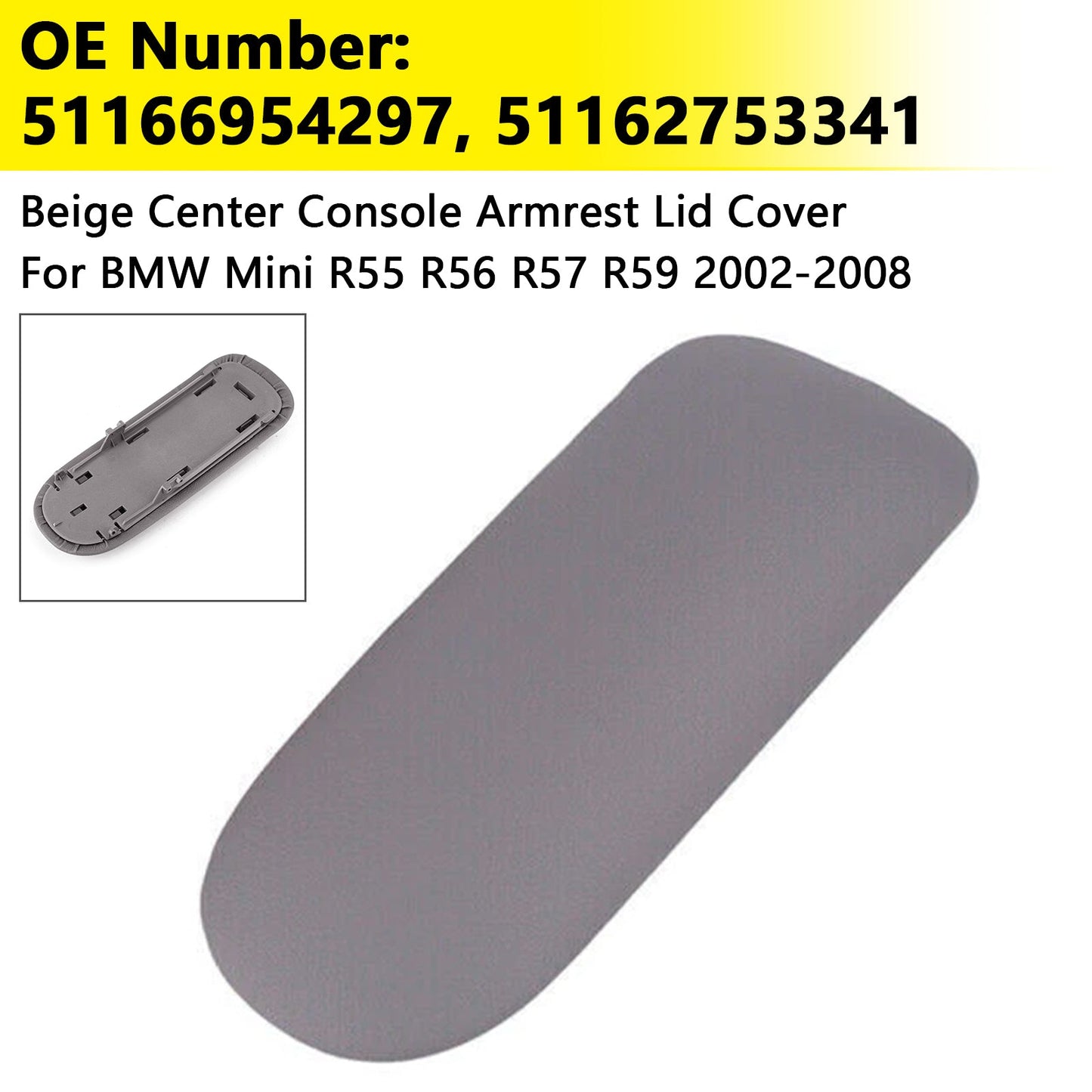 BMW Mini Cooper 02-08 51166954297 Console Armrest Cover Concle Lid Gray