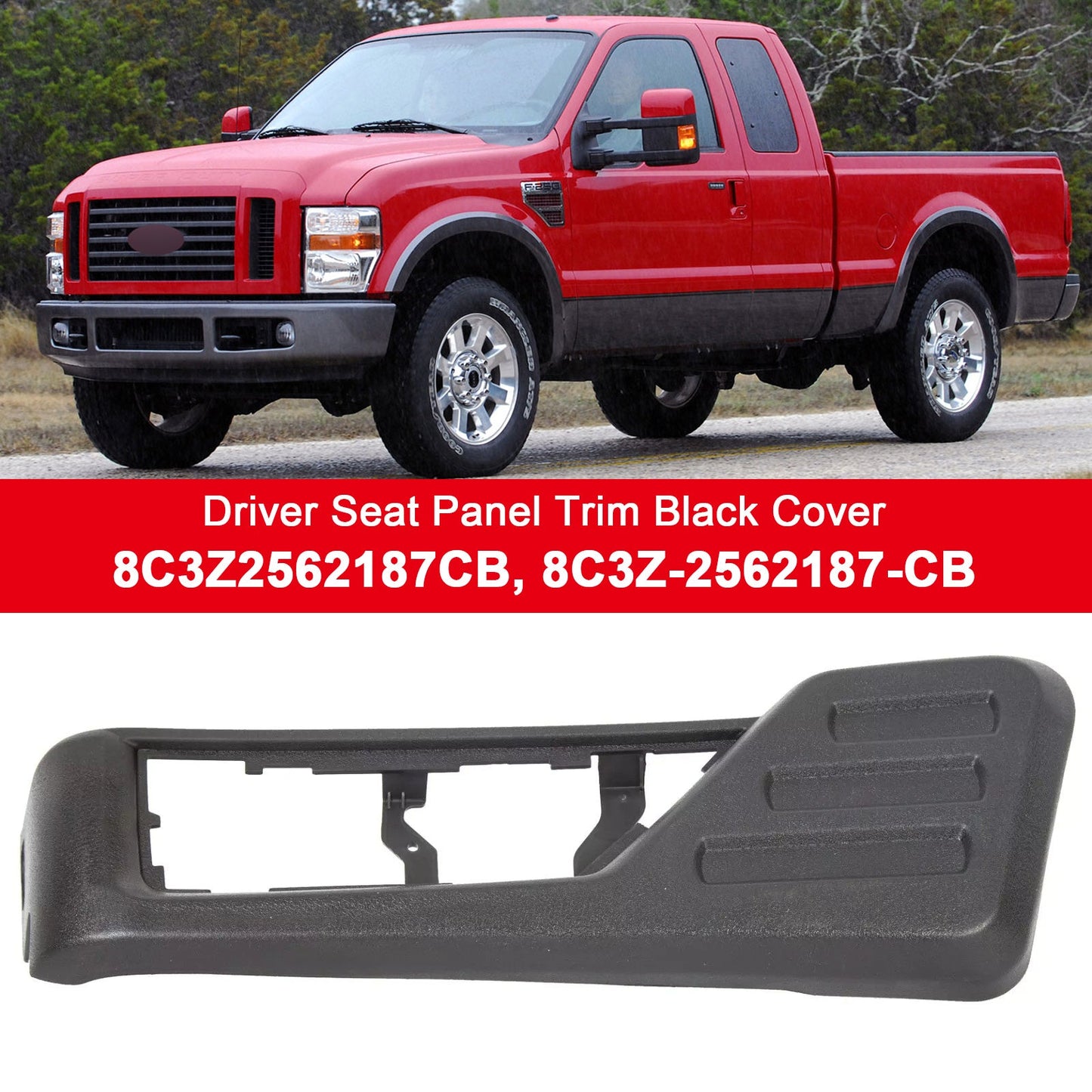 2008-2010 Ford F-250 Super Duty 8C3Z2562187CB Driver Seat Panel Trim Black Cover