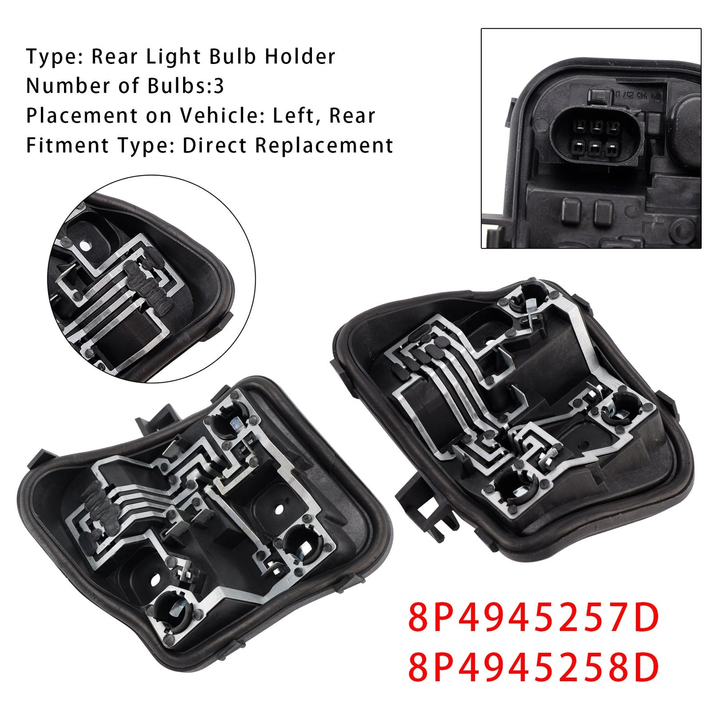 Left+Right Rear Light Bulb Holder 2009-2013(8PA) Audi A3 5 DOOR Sportback 8P4945257D 8P4945258D