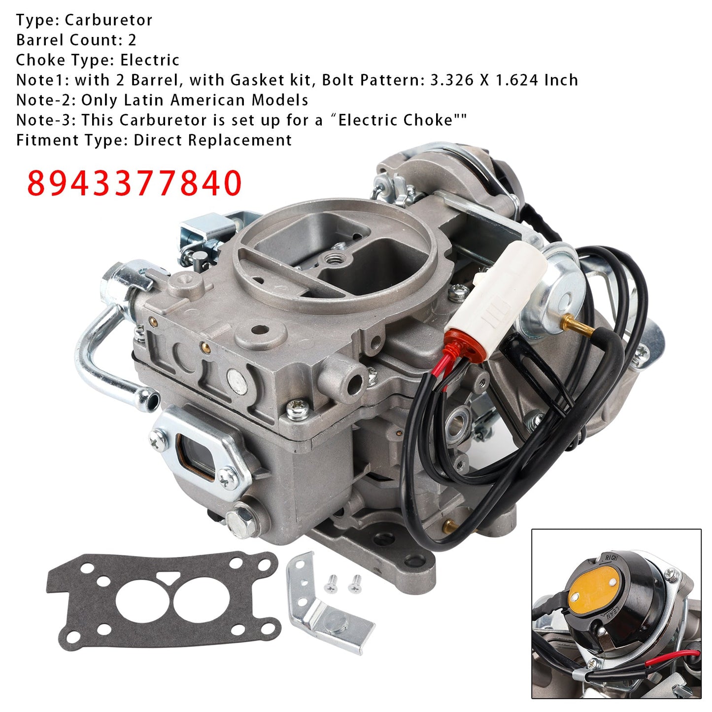 Isuzu Trupper Caribe 2.3L 1988-1994 4ZD1 Amigo Impulse 8943377840 2 Barrel Carburetor