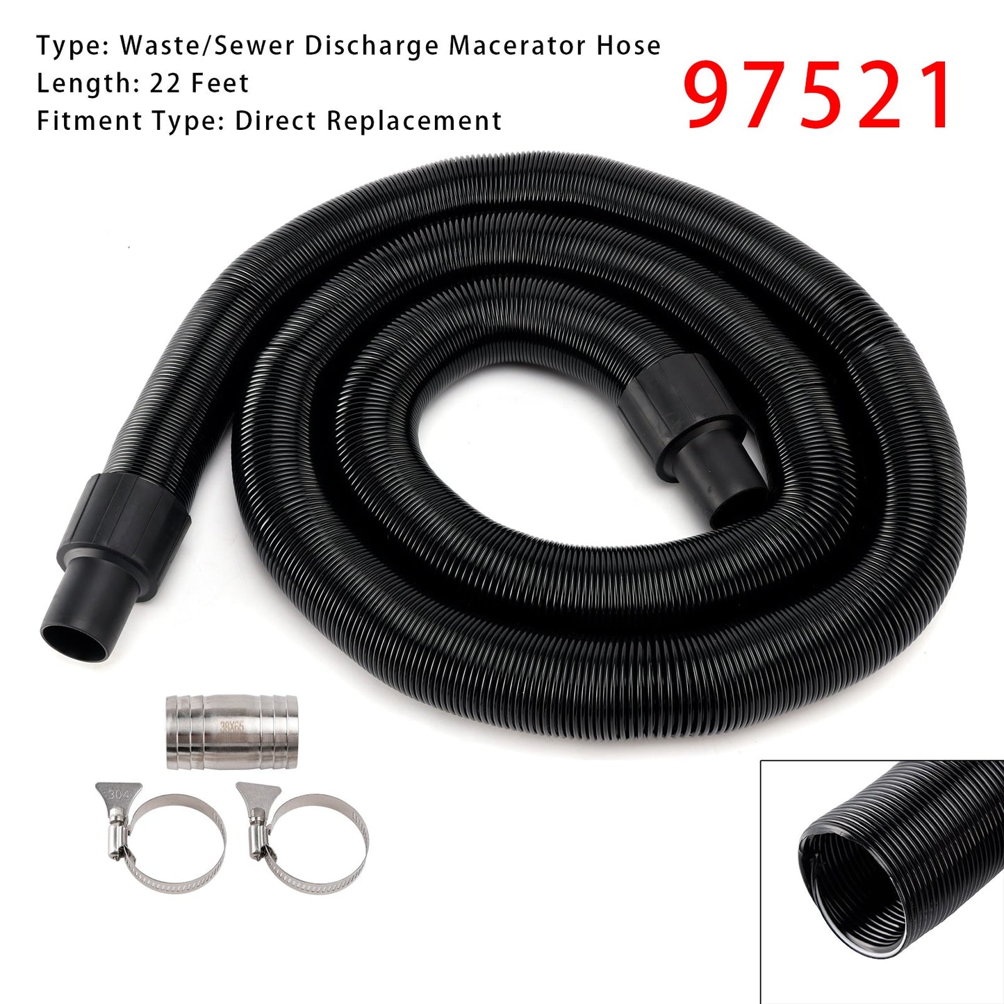 Thetford Sani-Con Turbo 400S 500S 600S 700S,1-1/2inch 22FT 97521 RV Macerator Hose Sewer Kit