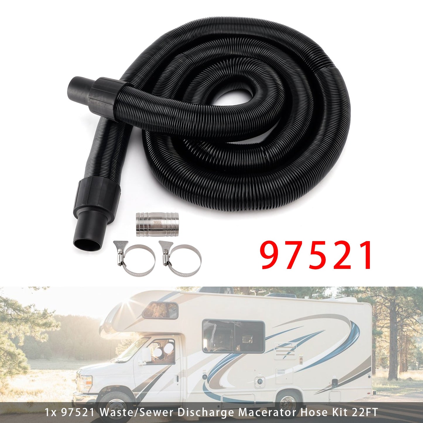 RV Macerator Hose Sewer Kit Thetford Sani-Con Turbo 400S 500S 600S 700S,1-1/2inch 22FT 97521