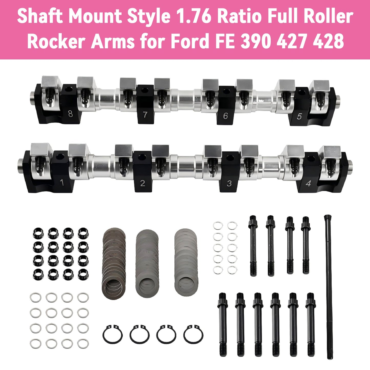 Shaft Mount Style 1.76 Ratio Full Roller Rocker Arms Ford FE 390 427 428
