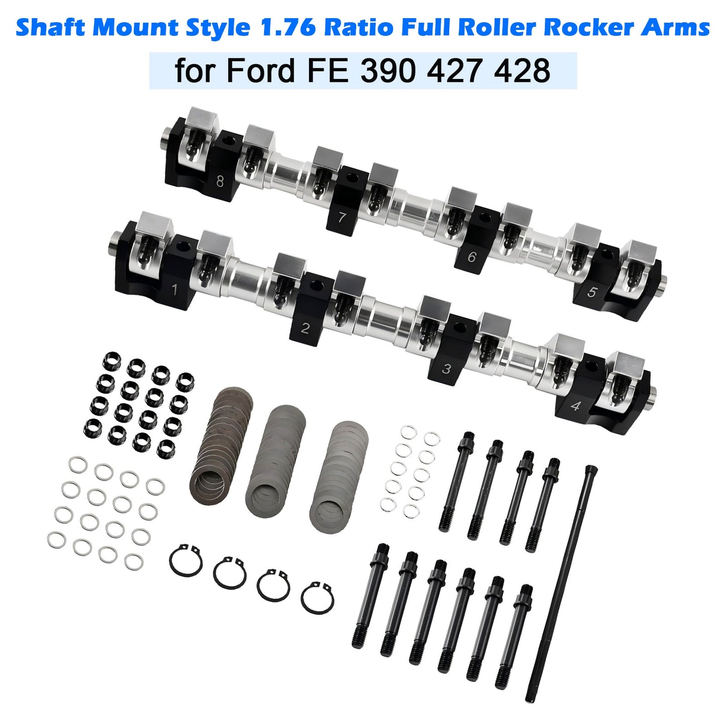 Shaft Mount Style 1.76 Ratio Full Roller Rocker Arms Ford FE 390 427 428