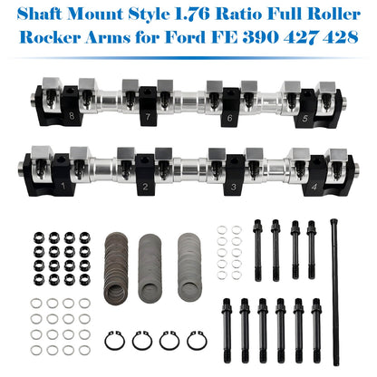 Shaft Mount Style 1.76 Ratio Full Roller Rocker Arms Ford FE 390 427 428