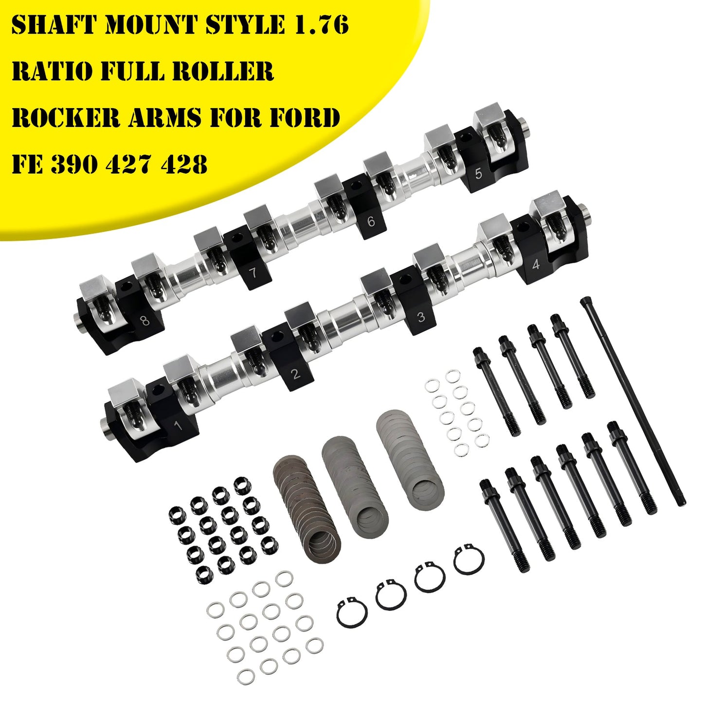 Shaft Mount Style 1.76 Ratio Full Roller Rocker Arms Ford FE 390 427 428