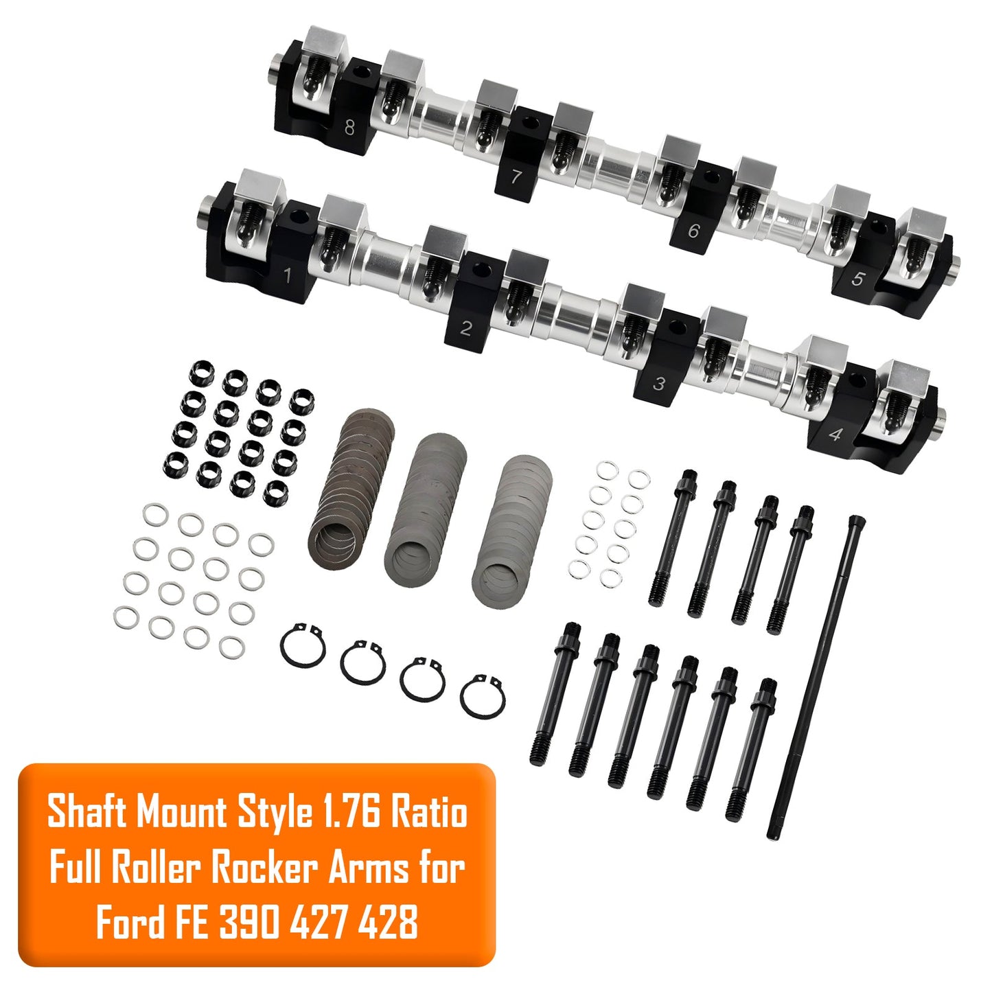 Shaft Mount Style 1.76 Ratio Full Roller Rocker Arms Ford FE 390 427 428