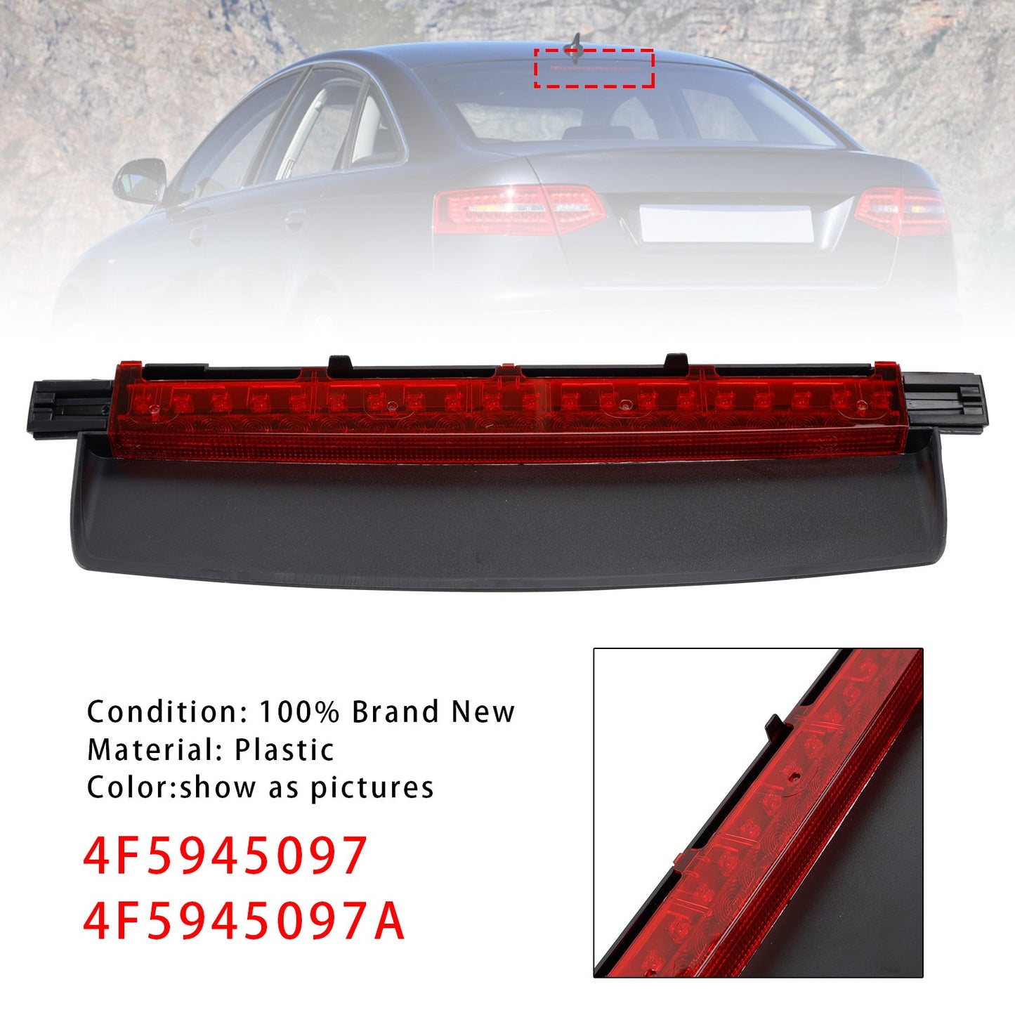 LED Third Brake Light Stop Lamp 2006-2011 AUDI A6 S6 C6 Sedan 4-Door 4F5945097