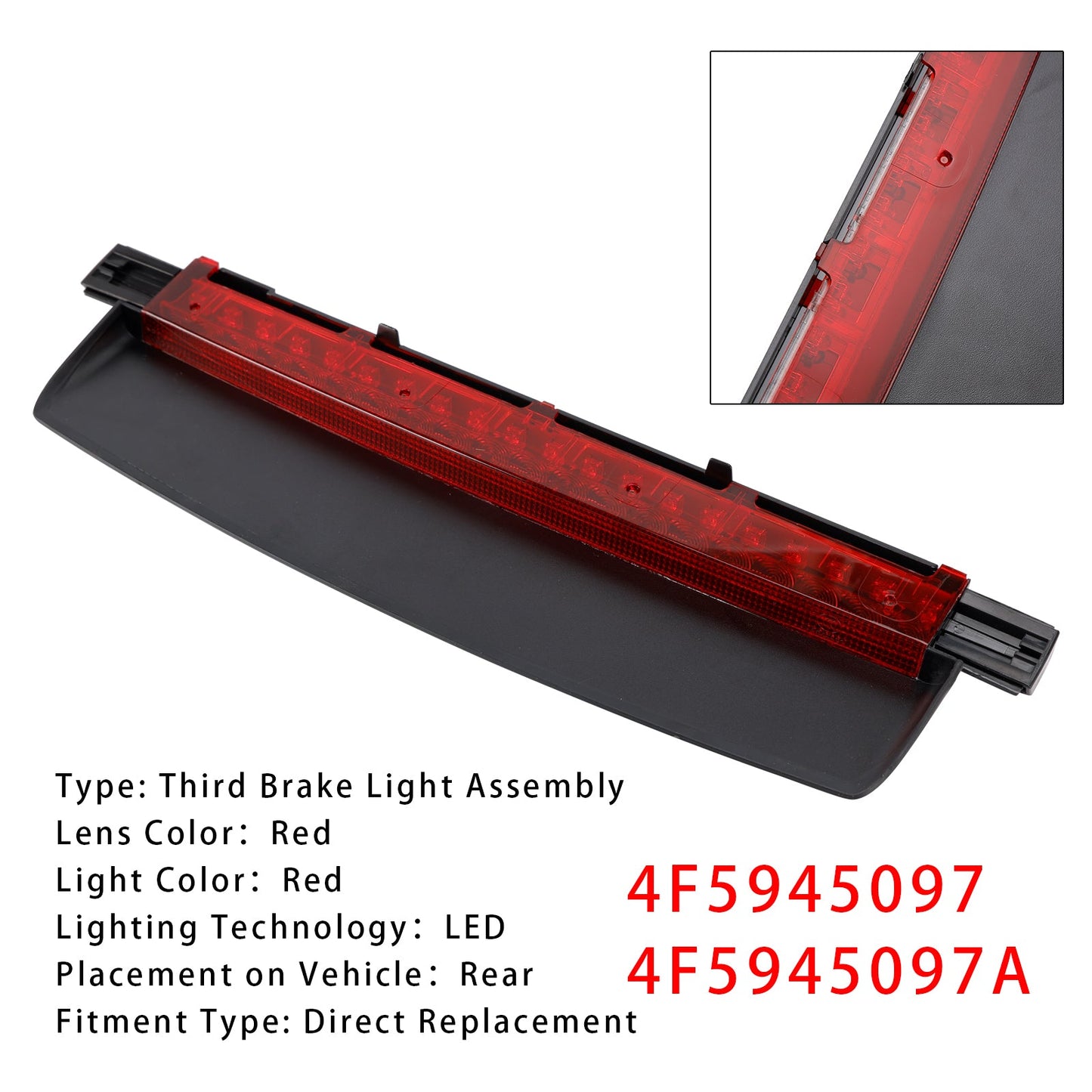LED Third Brake Light Stop Lamp 2006-2011 AUDI A6 S6 C6 Sedan 4-Door 4F5945097